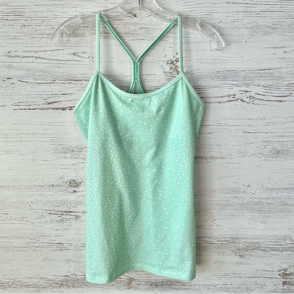 LULULEMON Mint Green Polka Dot Y-Back Bra Tank Yoga Workout 8
